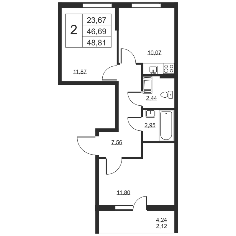 2 ккв 48,8 м²