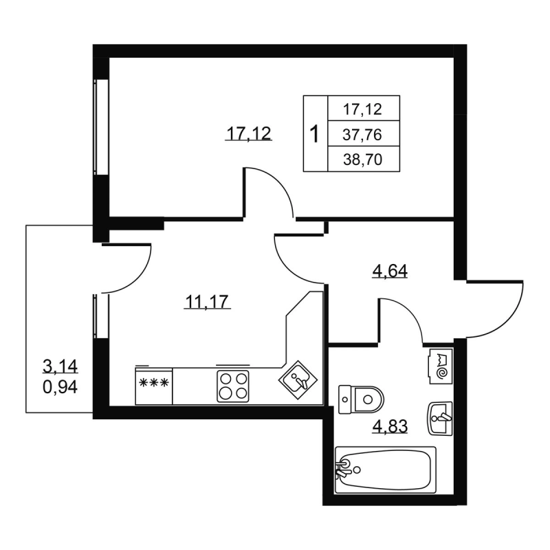 1 ккв 38,7 м²