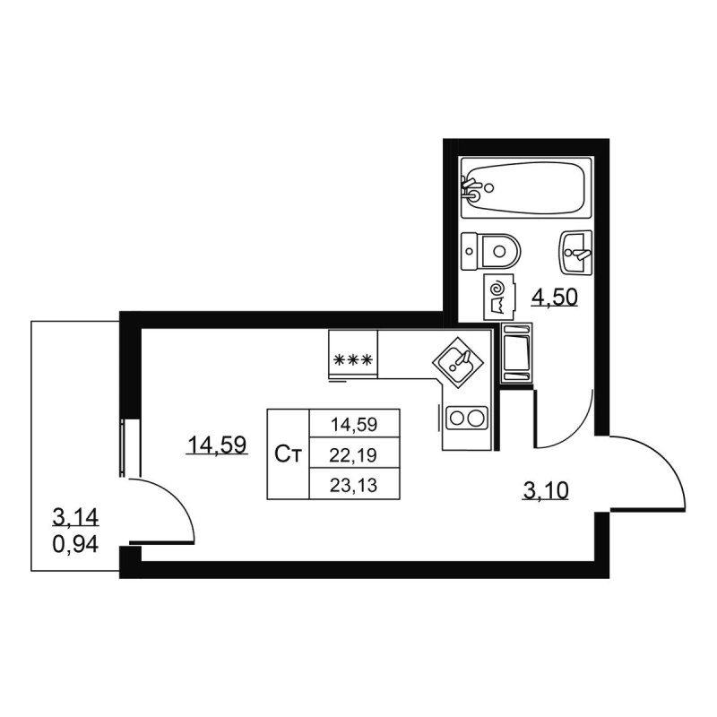 Студия 23,1 м²
