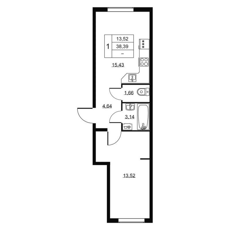 2 ккв (Евро) 38,4 м²