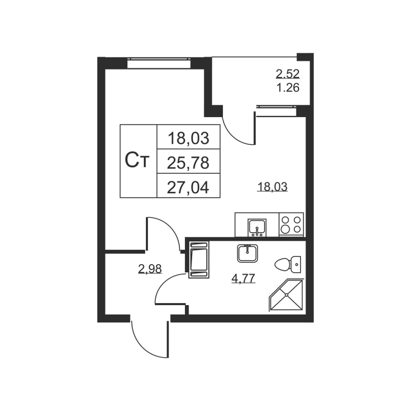 Студия 27 м²