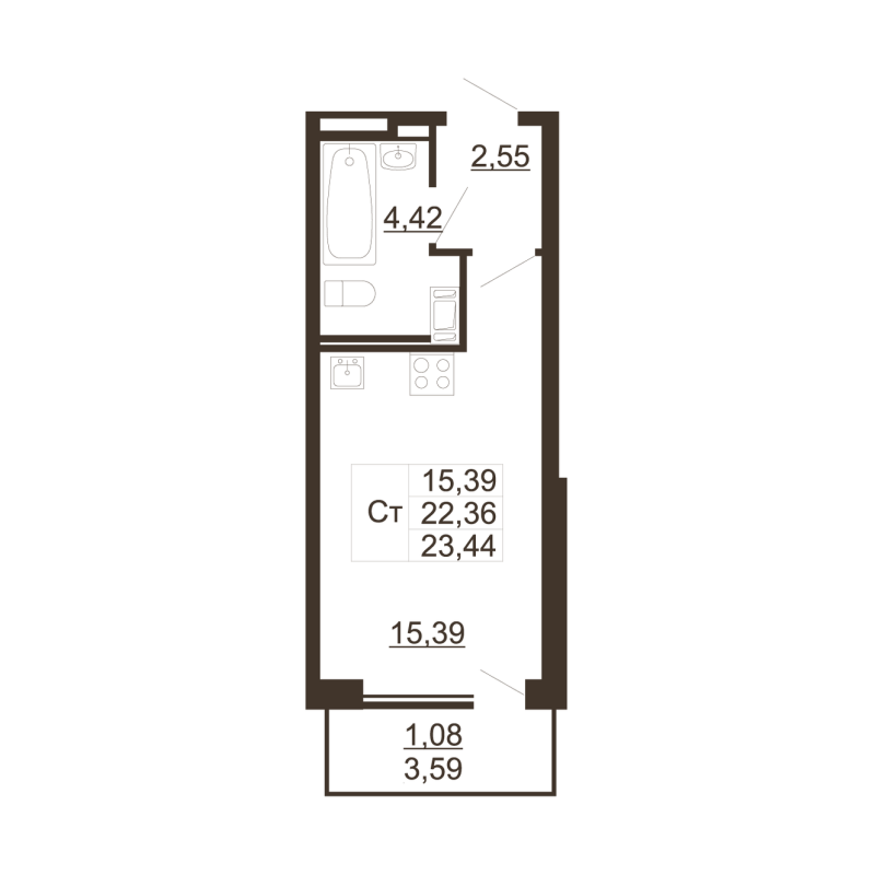 Студия 23,1 м²