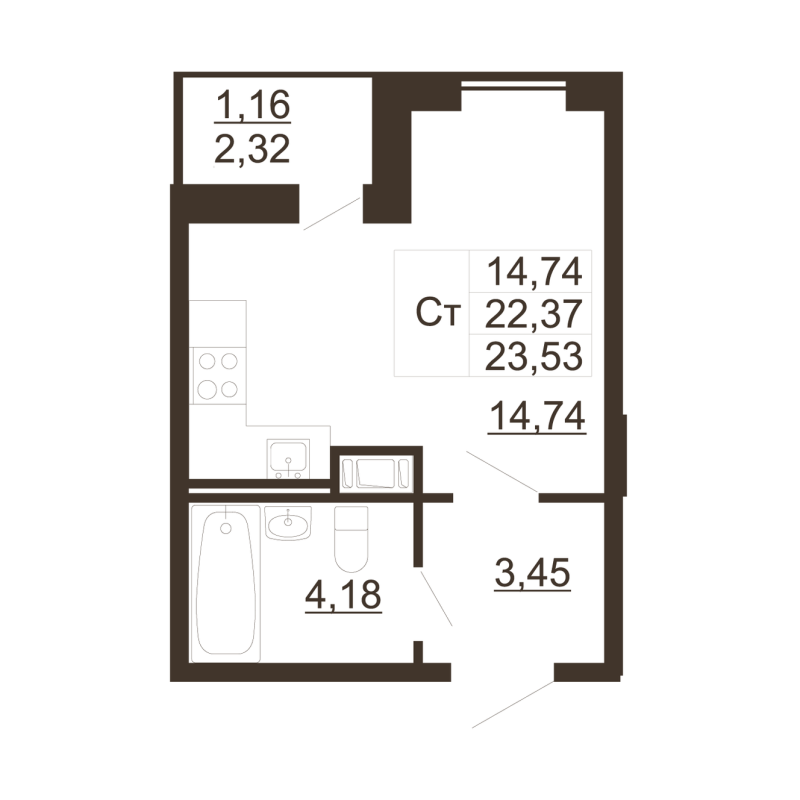 Студия 22,1 м²