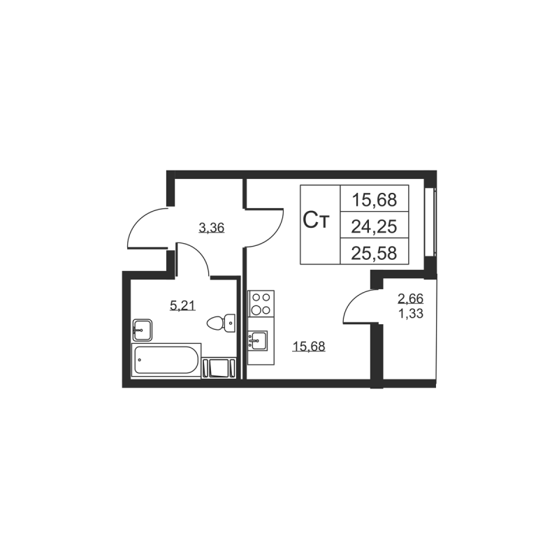 Студия 25,6 м²