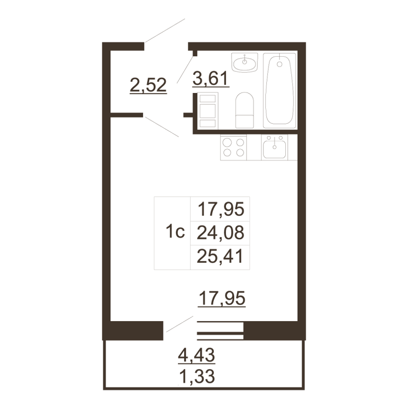 Студия 25,4 м²