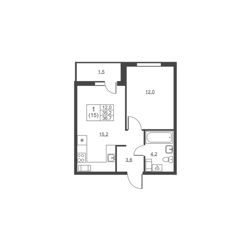 2 ккв (Евро) 36,7 м²