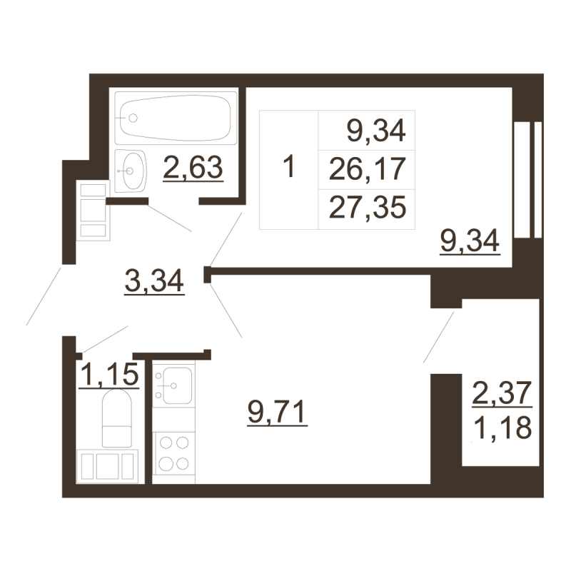 1 ккв 27,4 м²