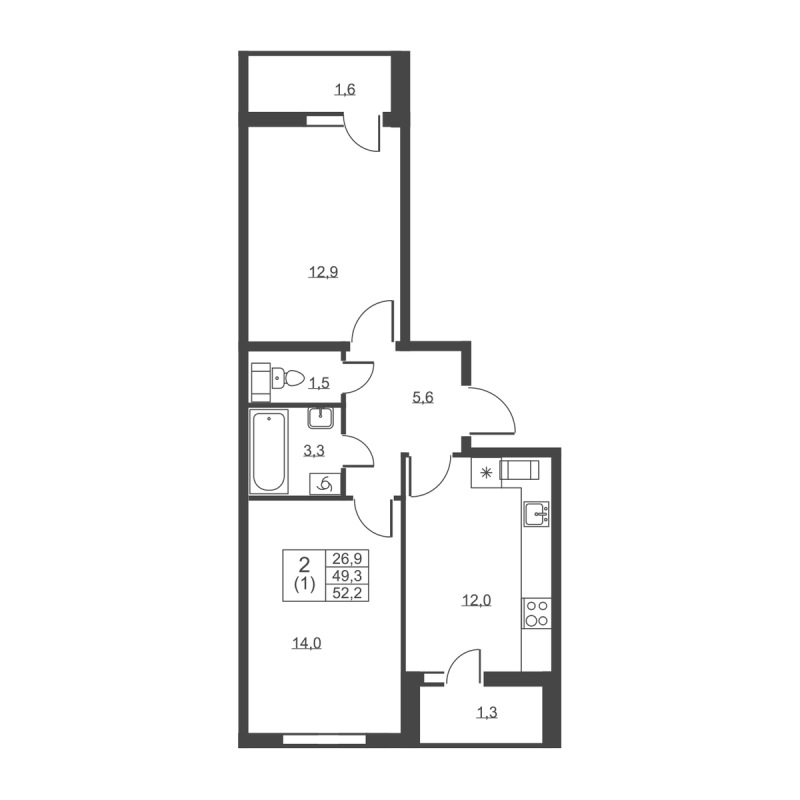 2 ккв 52,2 м²