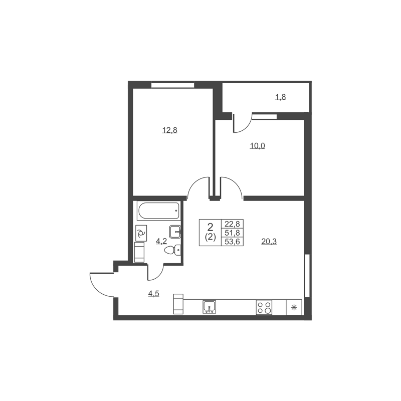 3 ккв (Евро) 53,6 м²