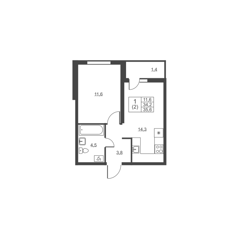 1 ккв 35,6 м²