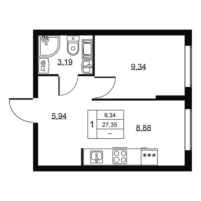 1 ккв 27,4 м²