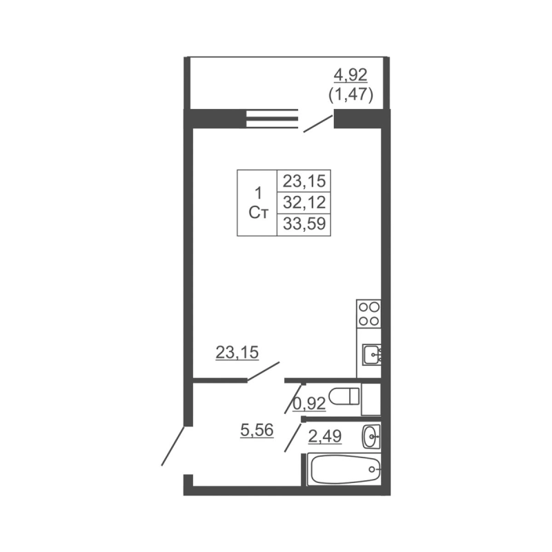 Студия 32,3 м²