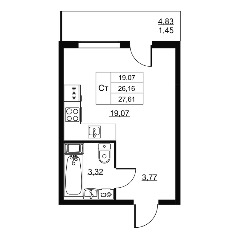 Студия 27,6 м²