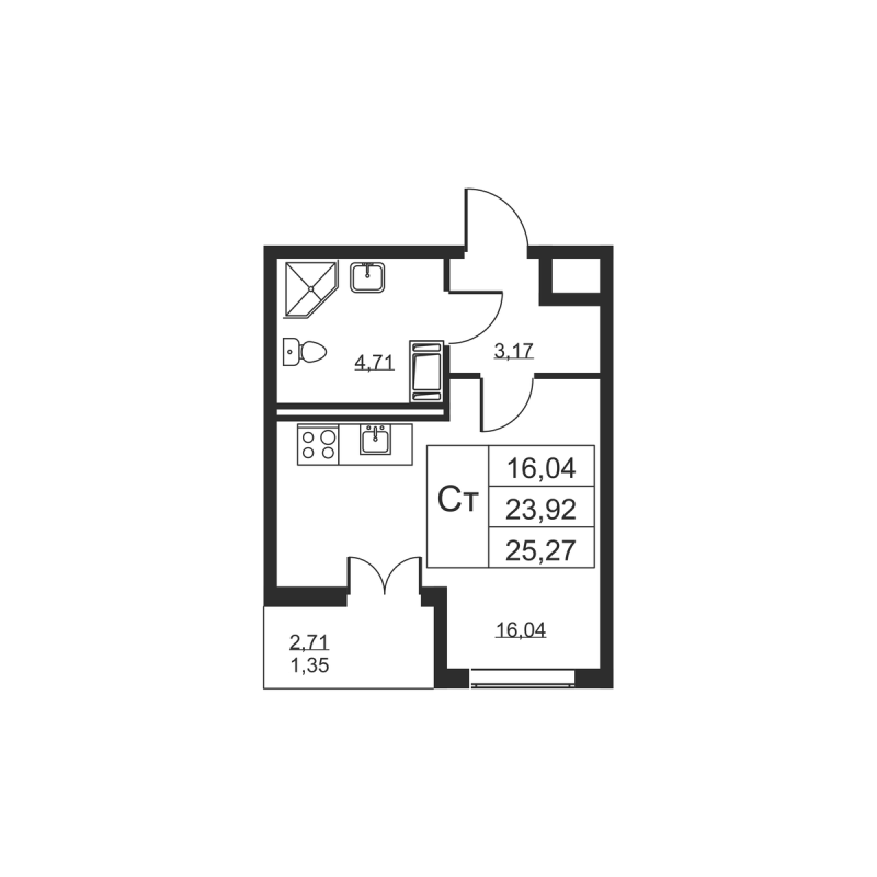 Студия 25,3 м²