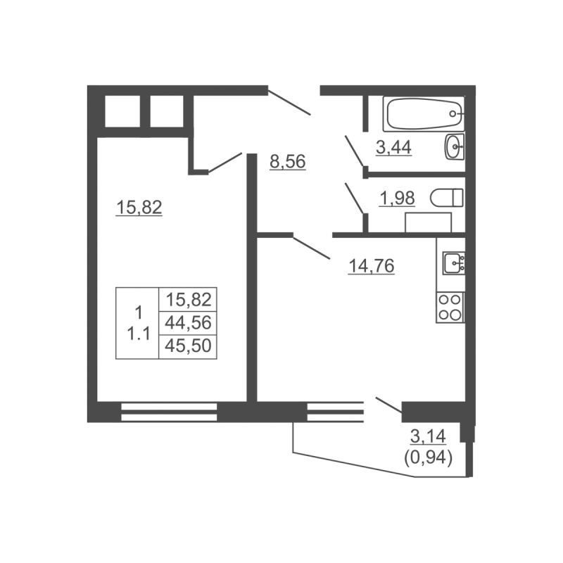 1 ккв 43,1 м²