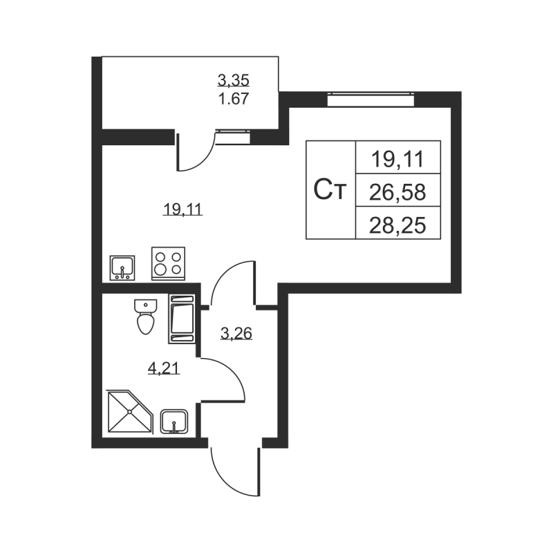 Студия 28,3 м²