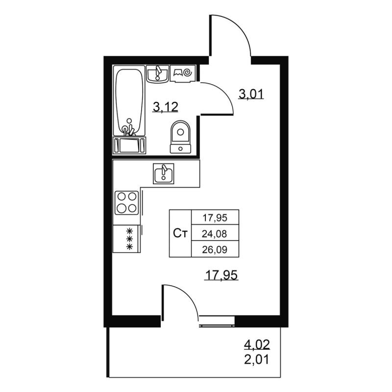 Студия 26,1 м²