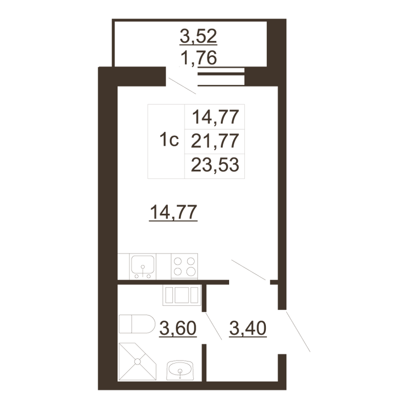 Студия 23,5 м²