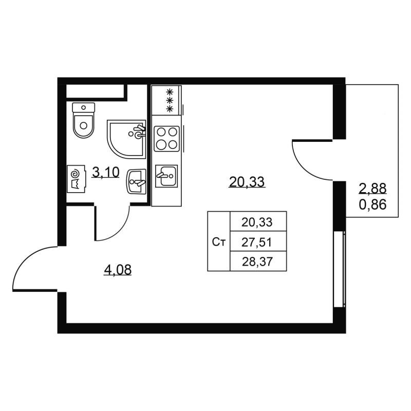 Студия 28,4 м²