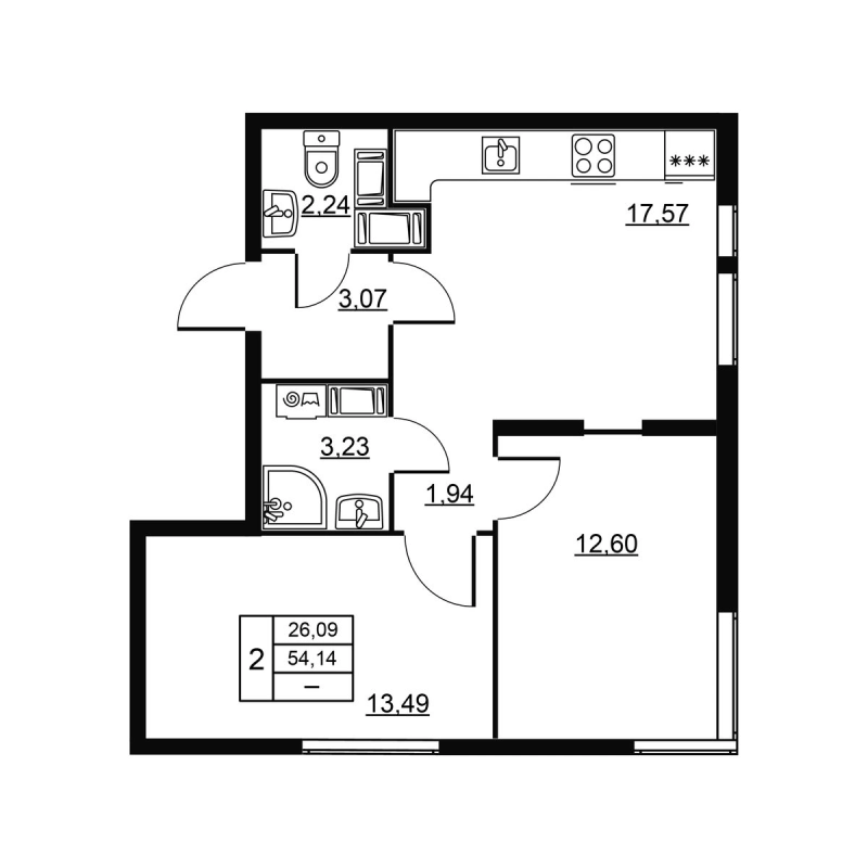 3 ккв (Евро) 54,1 м²