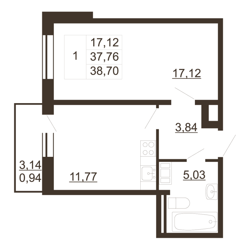 1 ккв 38,7 м²