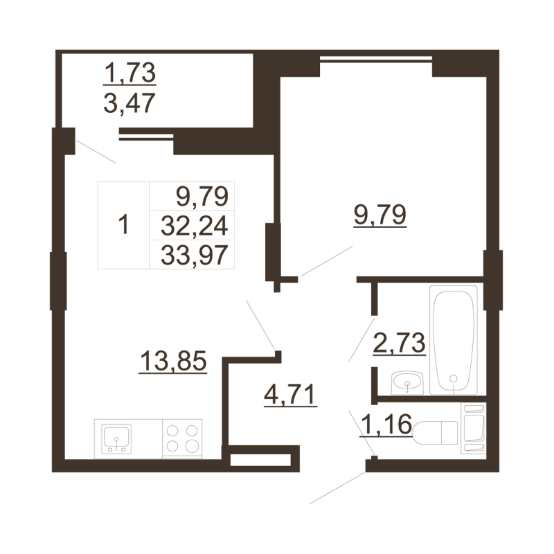 1 ккв 33,3 м²