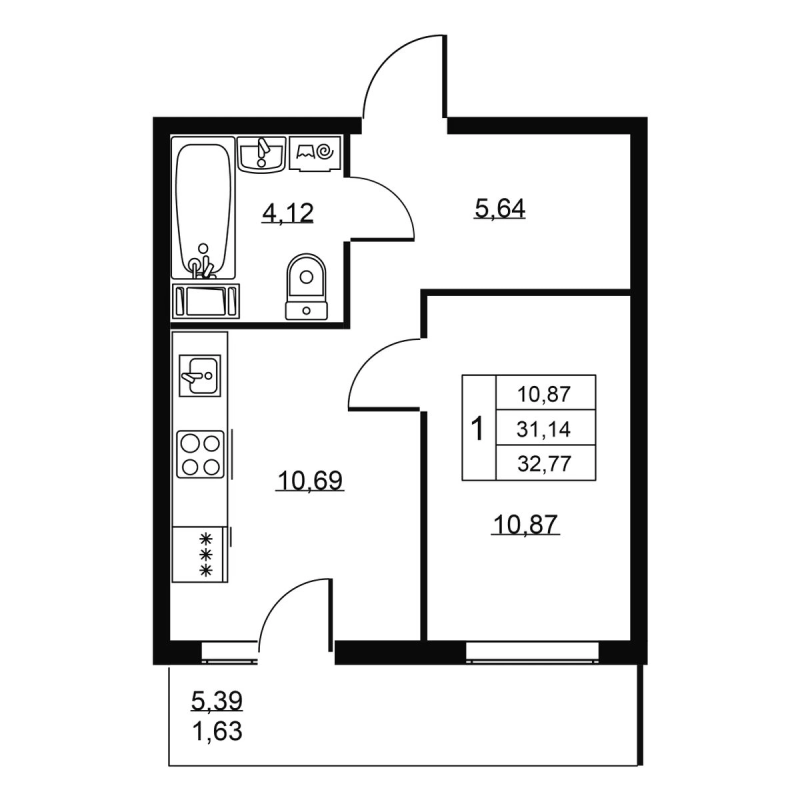 1 ккв 32,8 м²