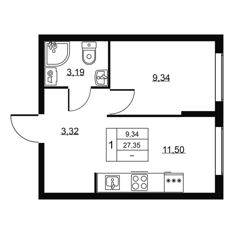 1 ккв 27,4 м²