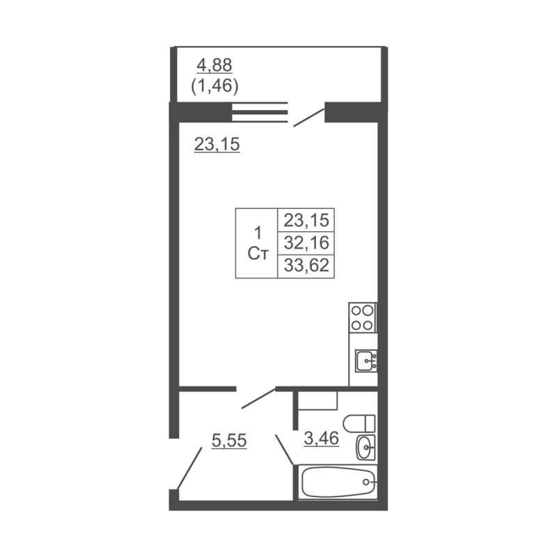 Студия 32,3 м²
