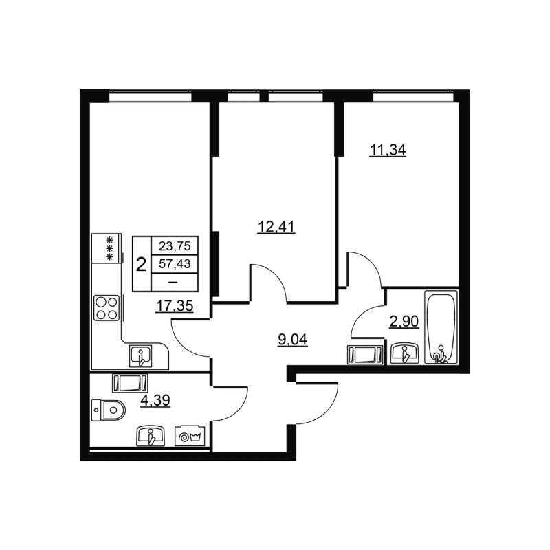 3 ккв (Евро) 57,4 м²