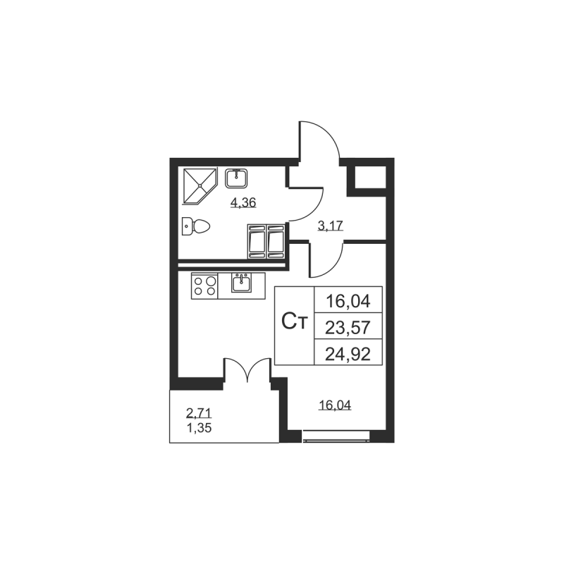 Студия 24,9 м²