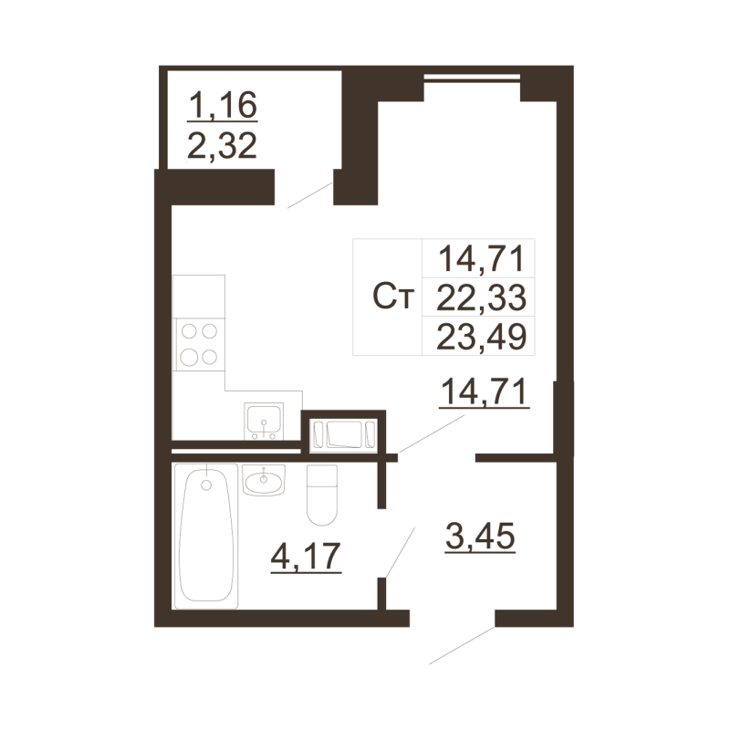 Студия 22,8 м²