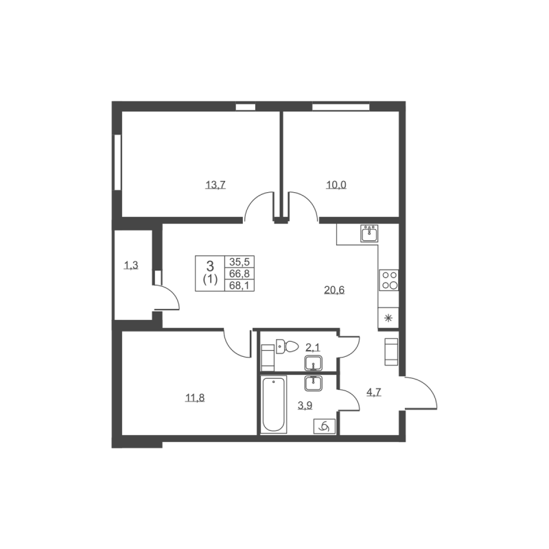 4 ккв (Евро) 68,1 м²