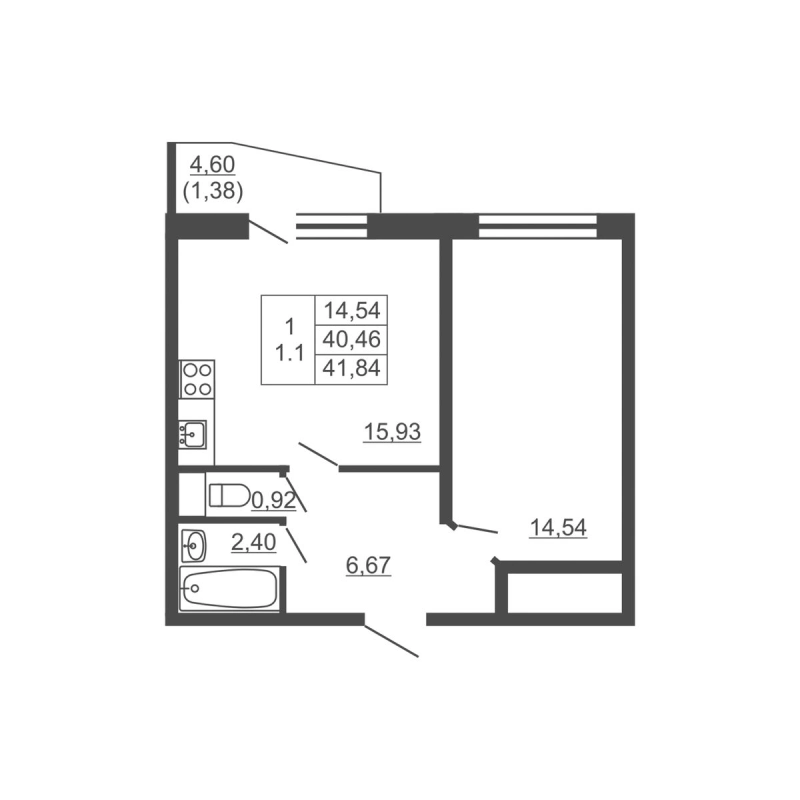 2 ккв (Евро) 40,9 м²