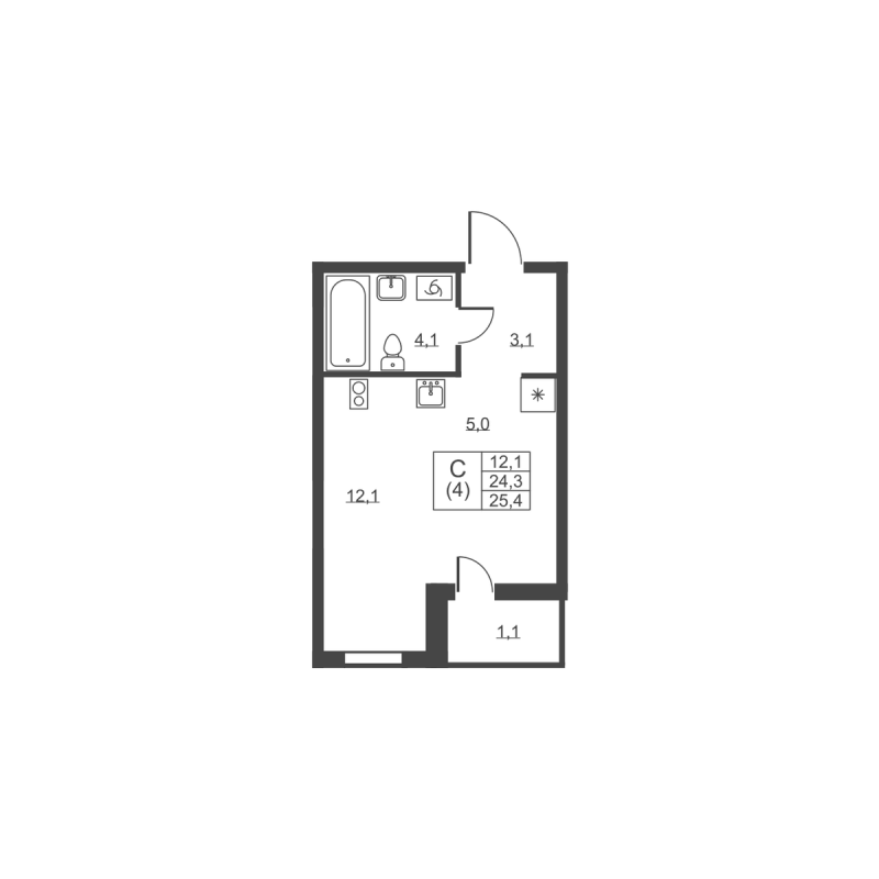 Студия 25,4 м²