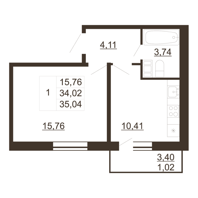 1 ккв 35 м²