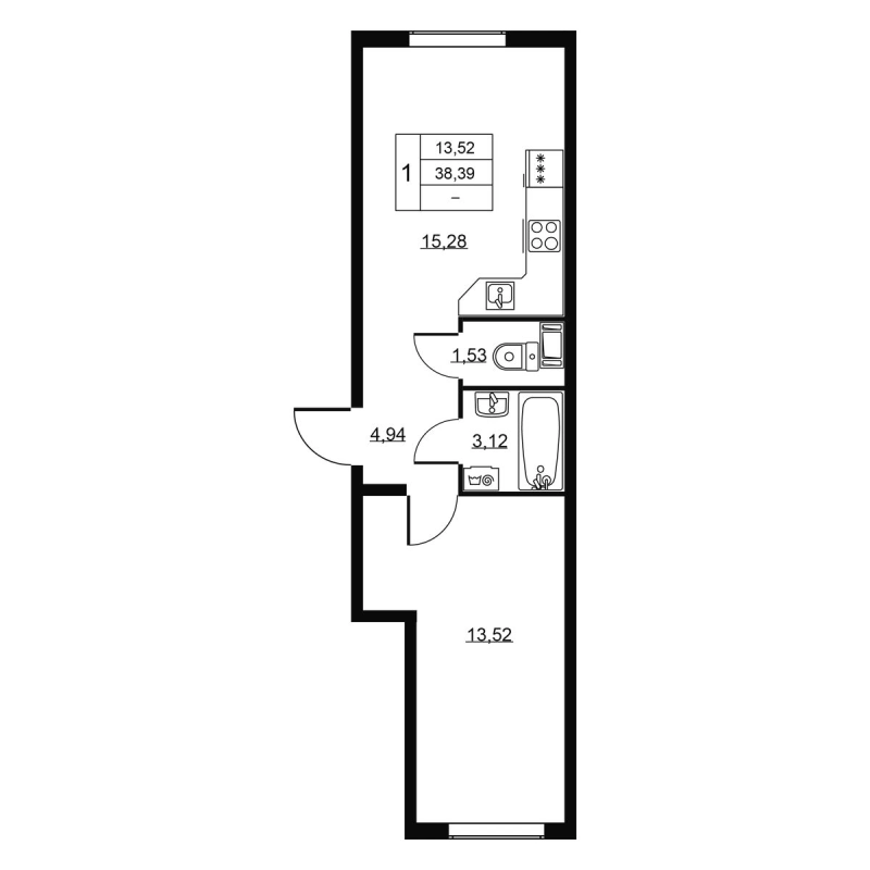 2 ккв (Евро) 38,4 м²