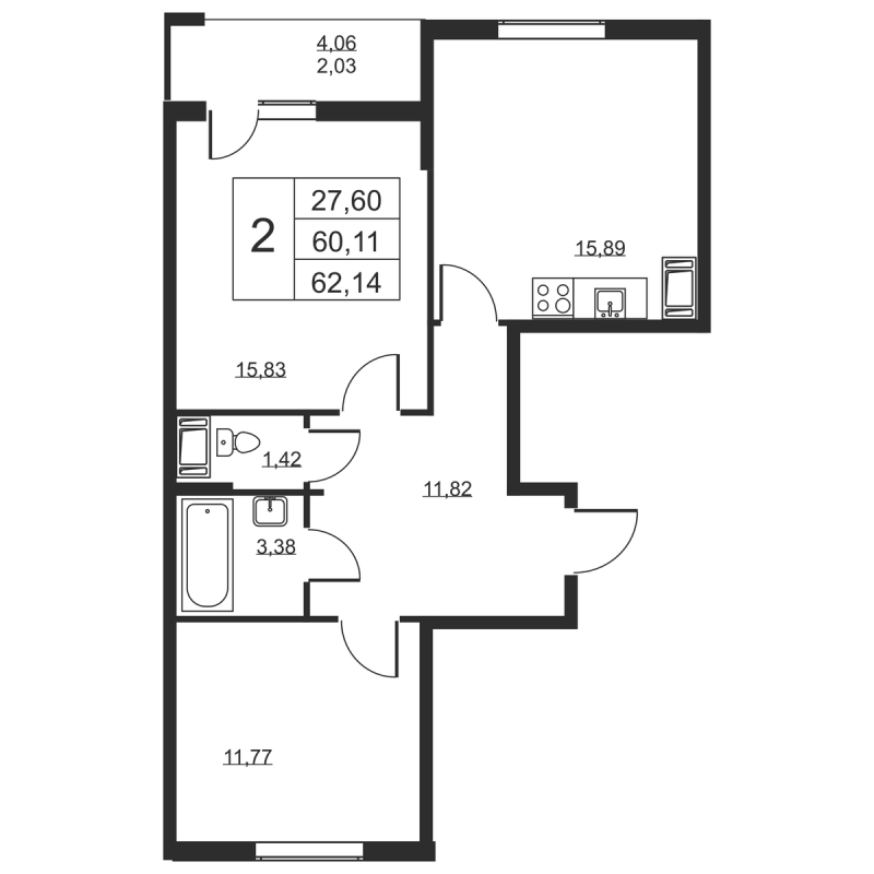 3 ккв (Евро) 62,1 м²