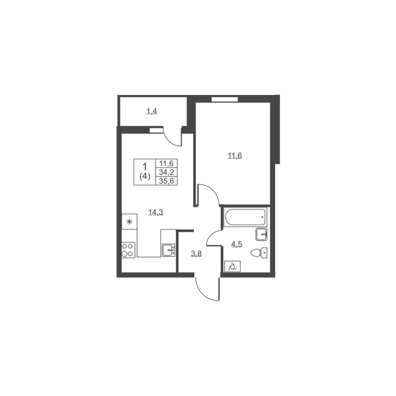1 ккв 35,6 м²