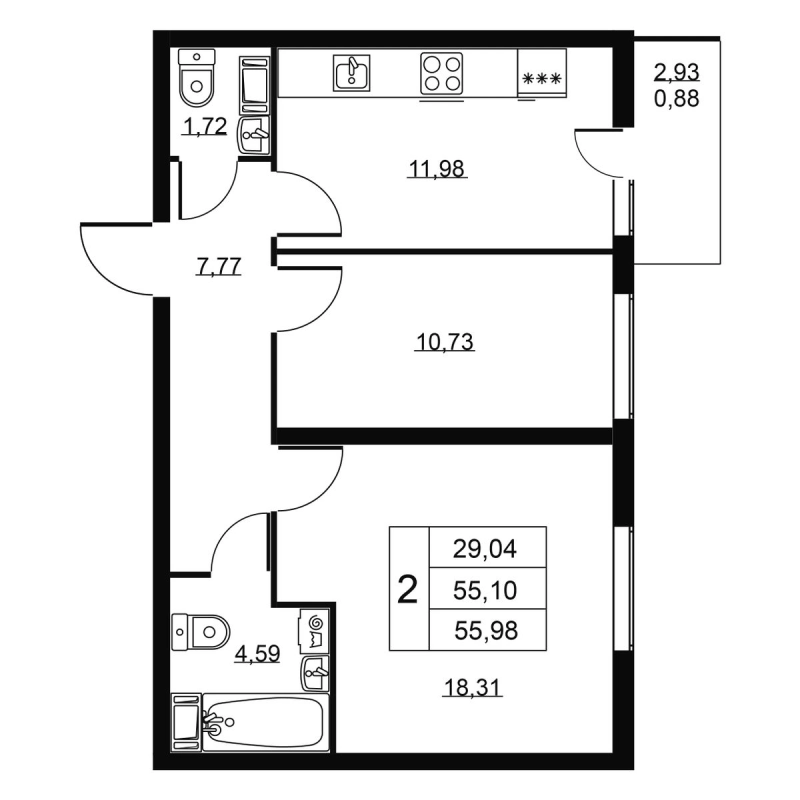 2 ккв 56 м²