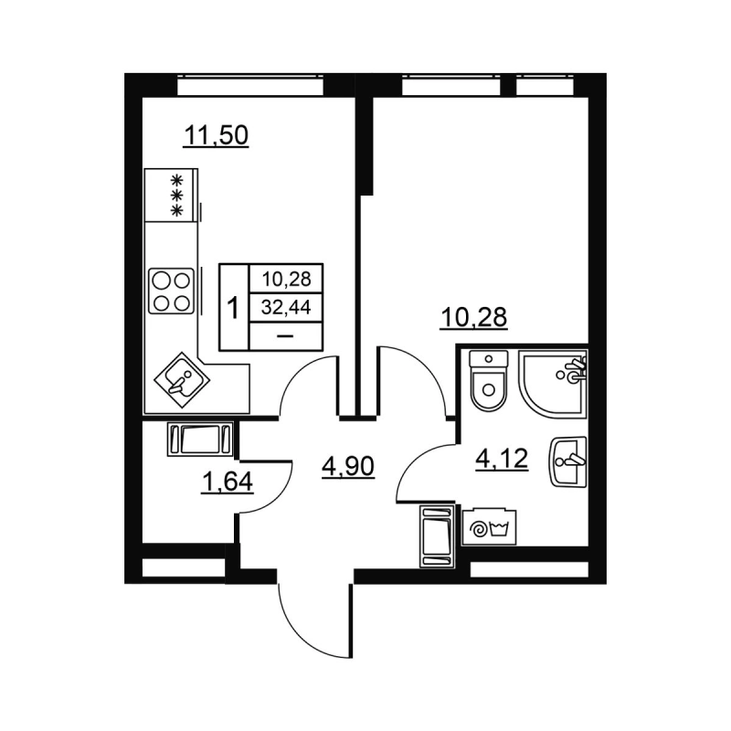 1 ккв 32,4 м²