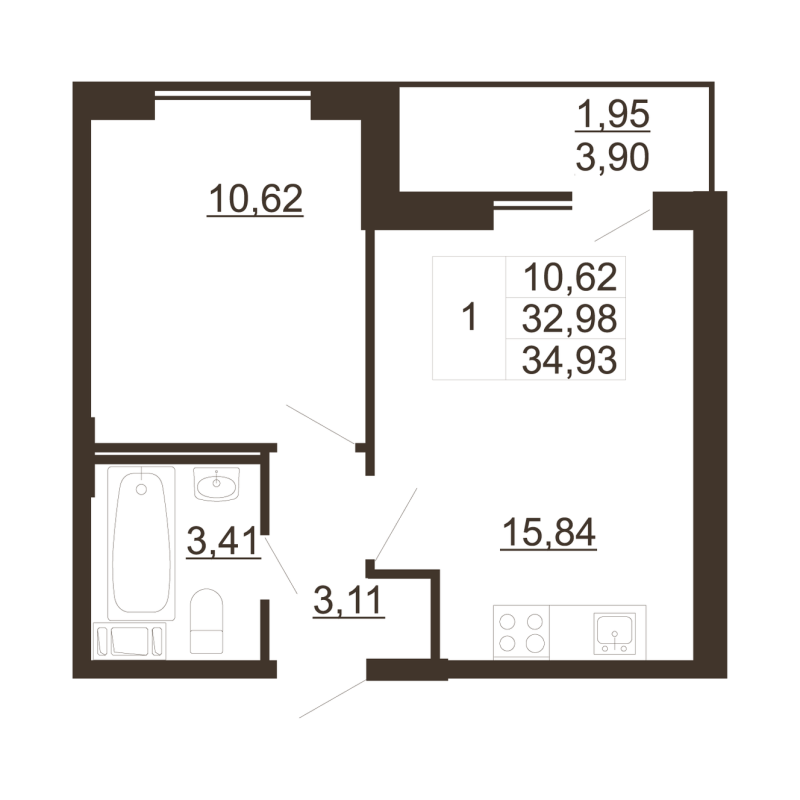 2 ккв (Евро) 33,2 м²