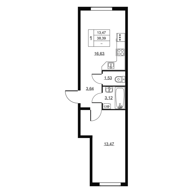 2 ккв (Евро) 38,4 м²