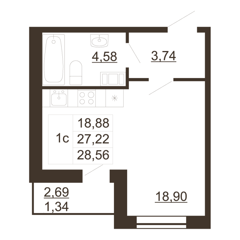 Студия 28,6 м²