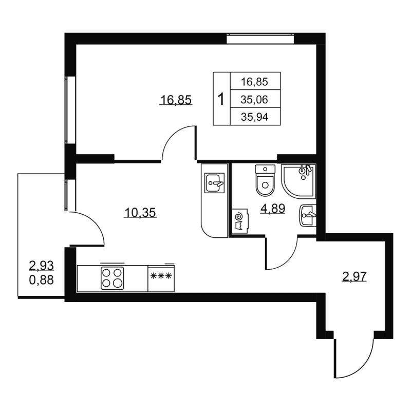 1 ккв 35,9 м²