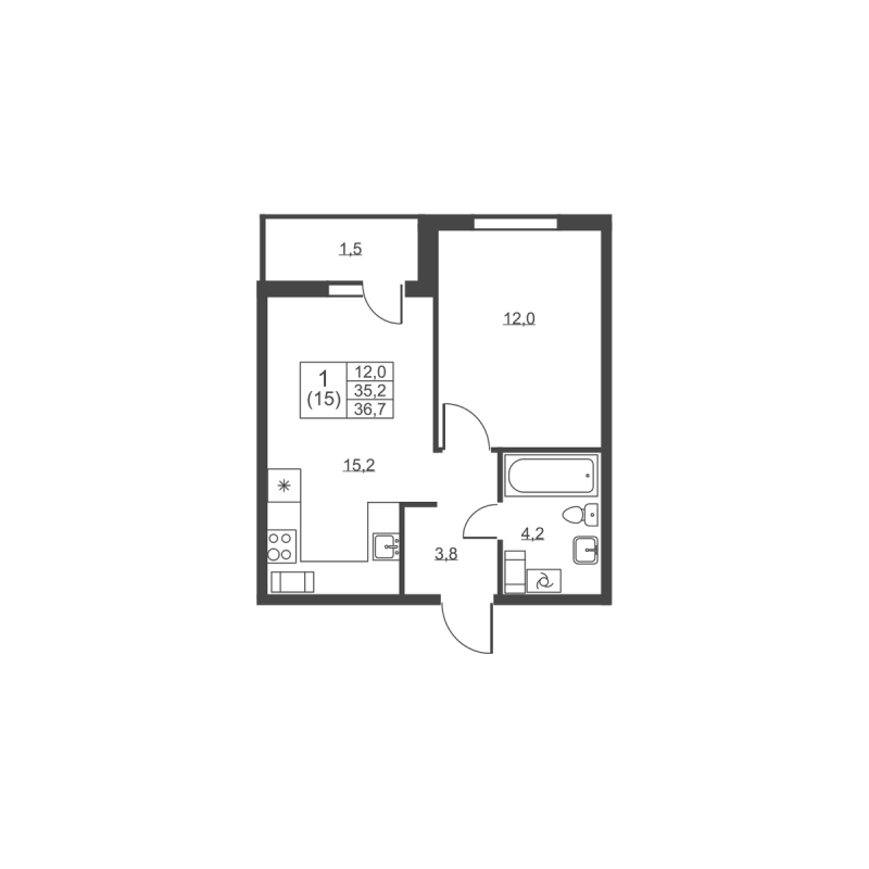 2 ккв (Евро) 36,7 м²