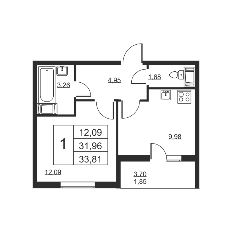 1 ккв 33,8 м²