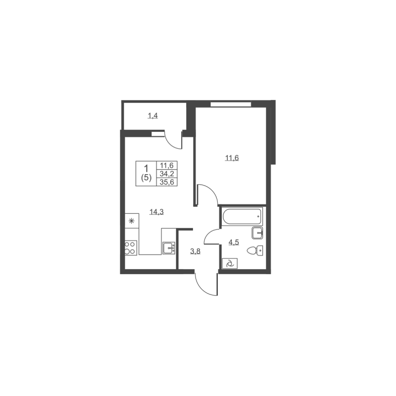 1 ккв 35,6 м²