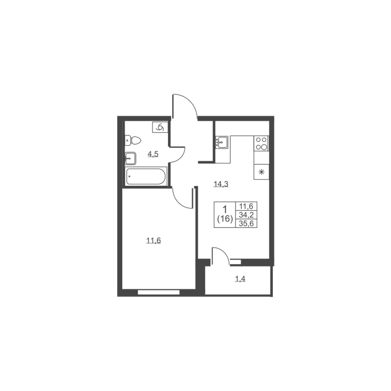 1 ккв 35,6 м²
