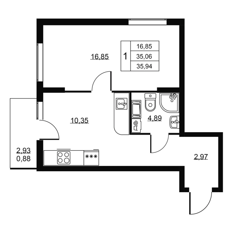 1 ккв 35,9 м²